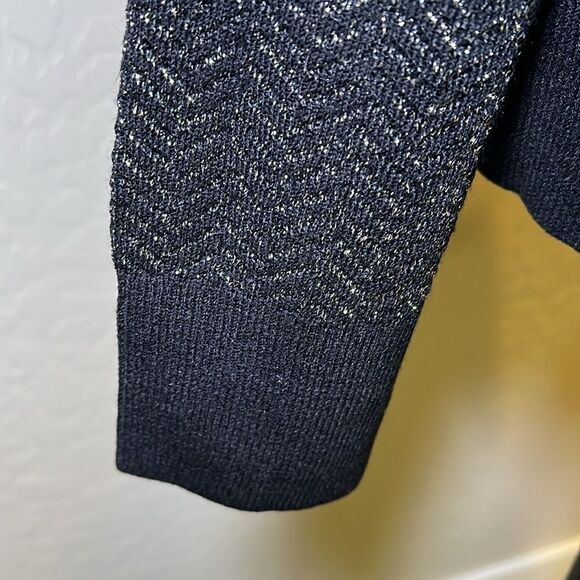 Ann Taylor Pullover Sweater Metallic Shimmer Crewneck Black Long Sleeve L - Picture 5 of 8